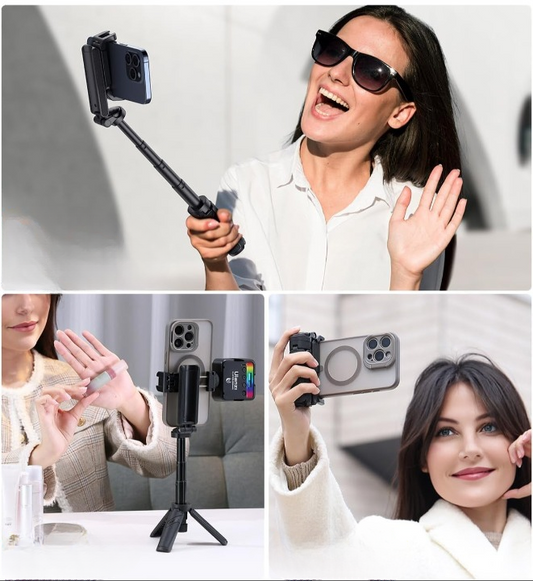 SnapMaster Pro™️ 3-en-1 : Perche extensible, Stabilisateur, Trépied avec déclencheur Bluetooth